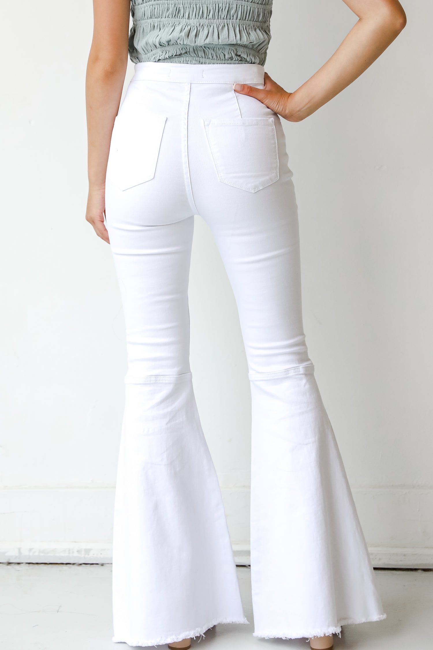White Distressed Flare Jeans back view