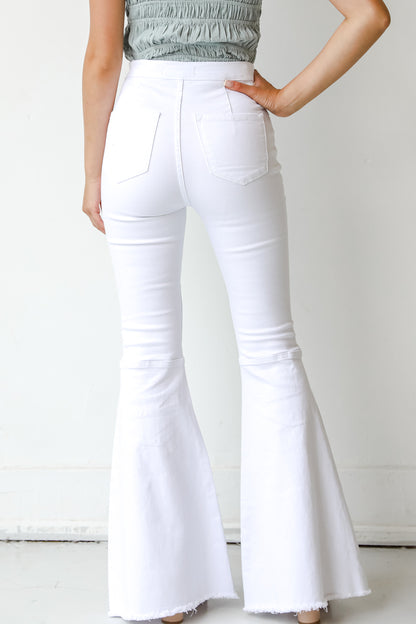 White Distressed Flare Jeans back view