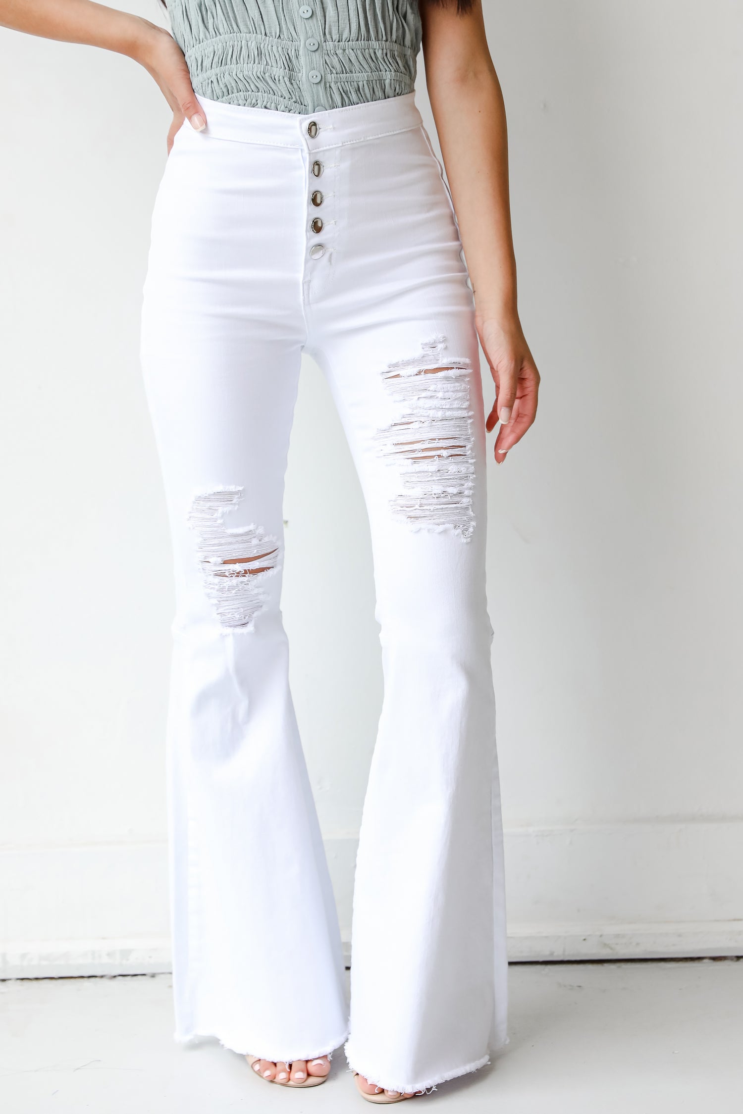 White Distressed Flare Jeans