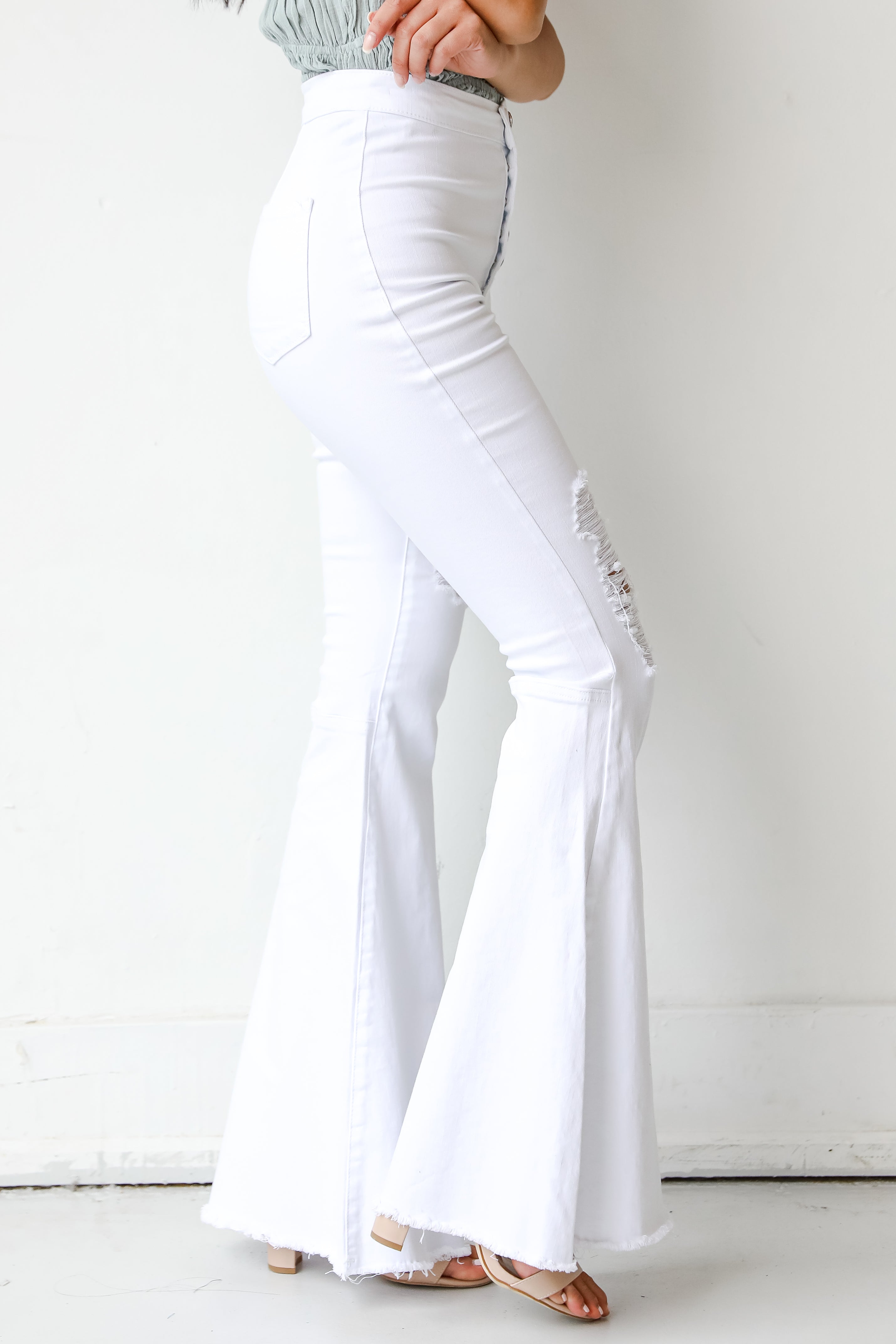 White Distressed Flare Jeans side view