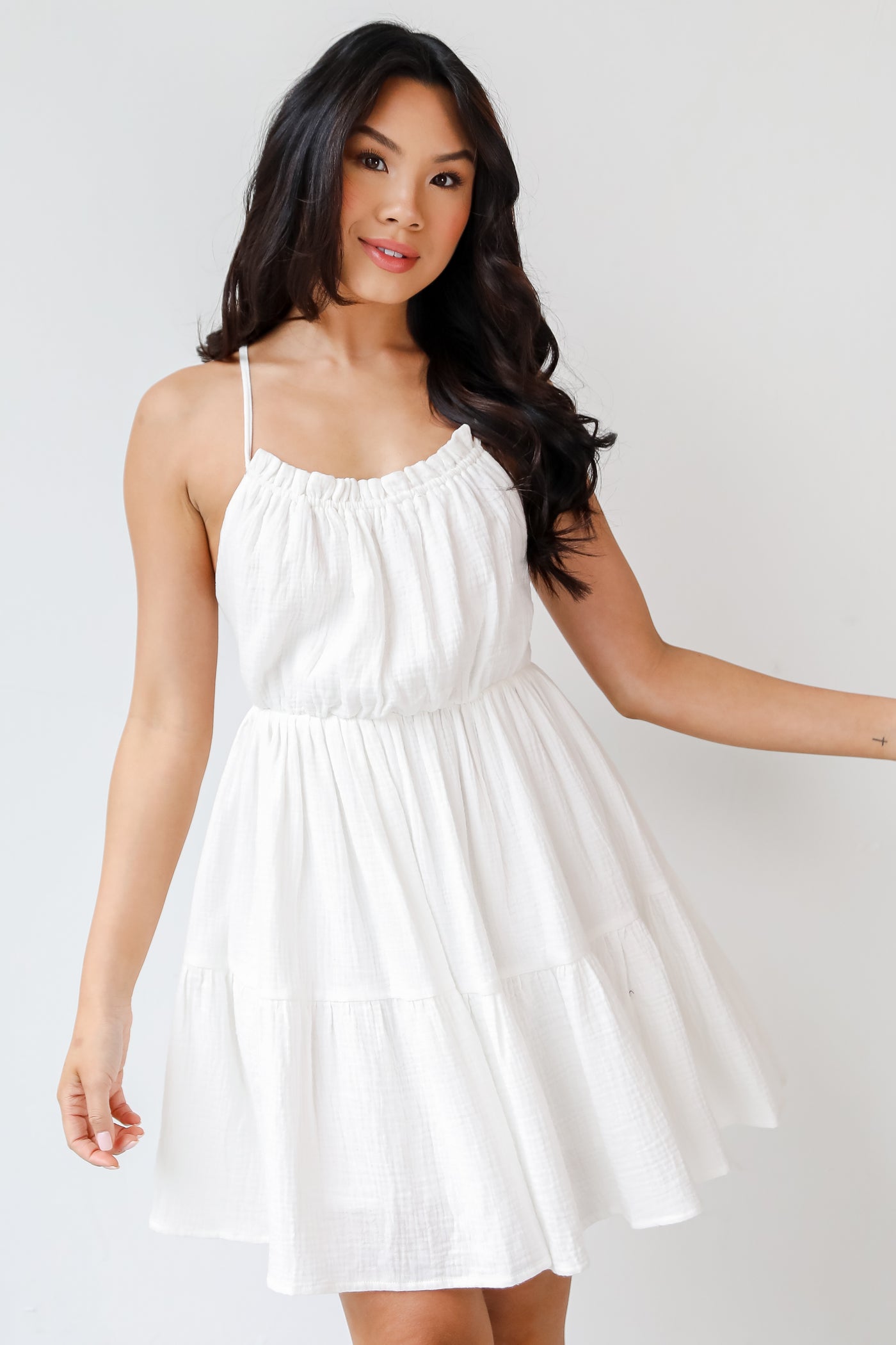 white Linen Mini Dress