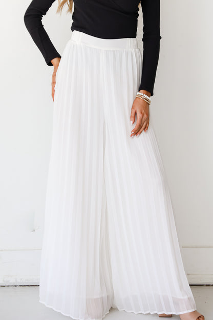 white Pleated Wide Leg Pants