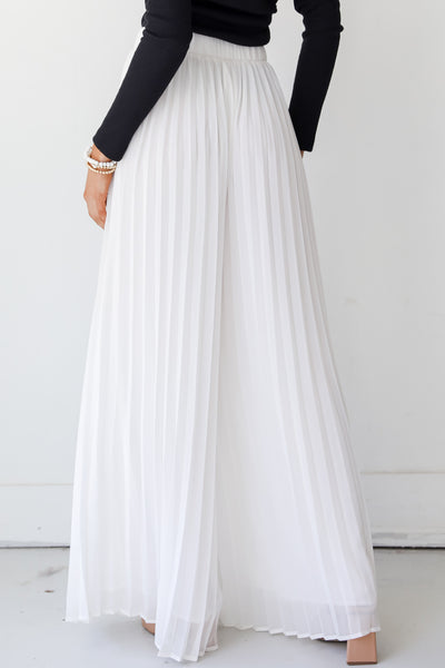 white Pleated Wide Leg Pants back view