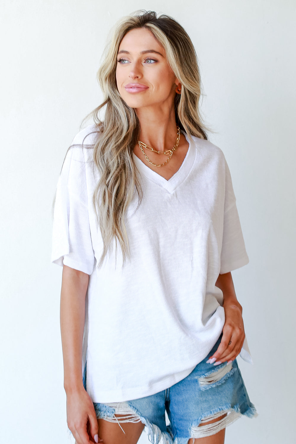 Ribbed Tee in white