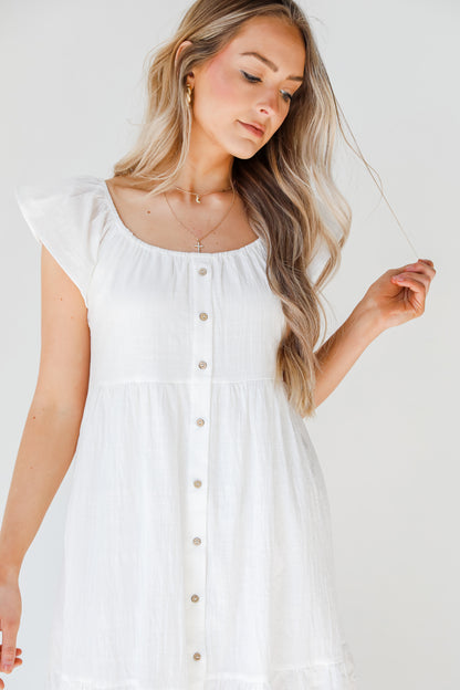 white Linen Midi Dress