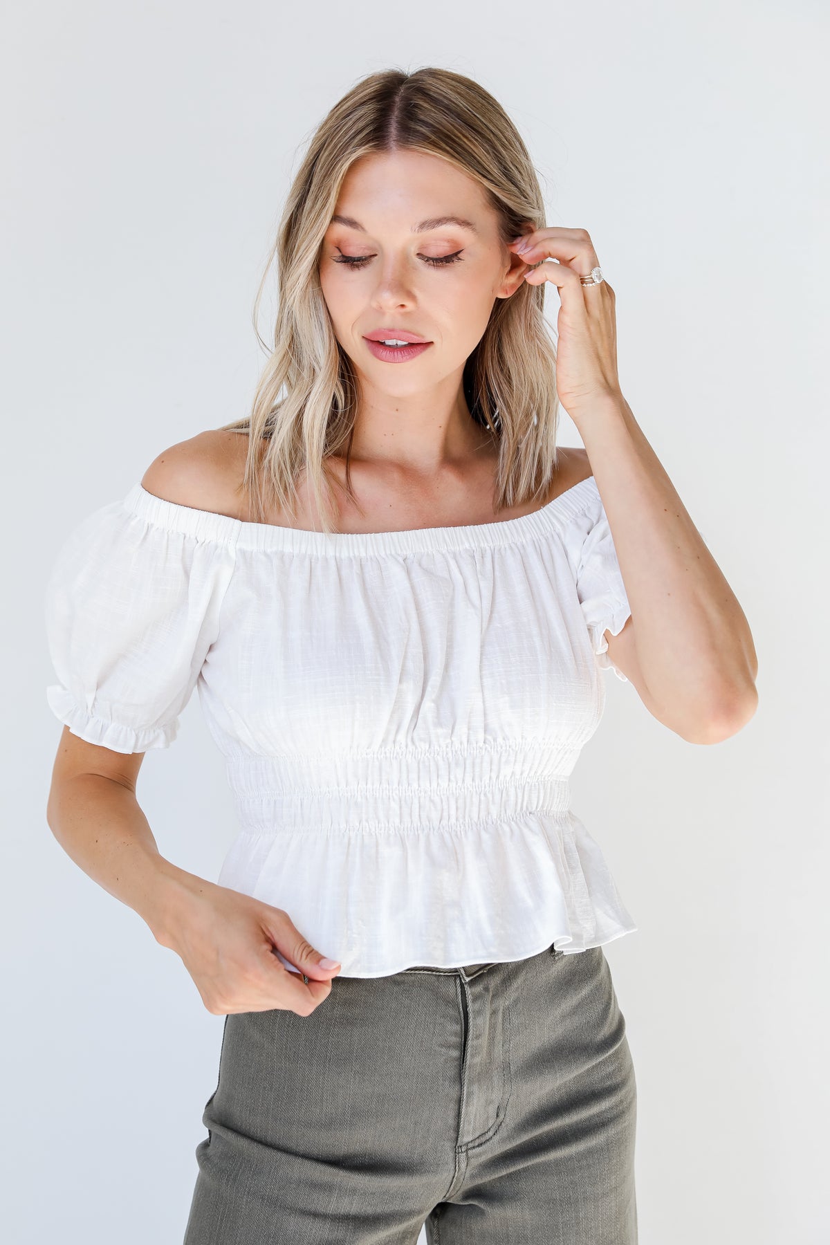 white Blouse on model