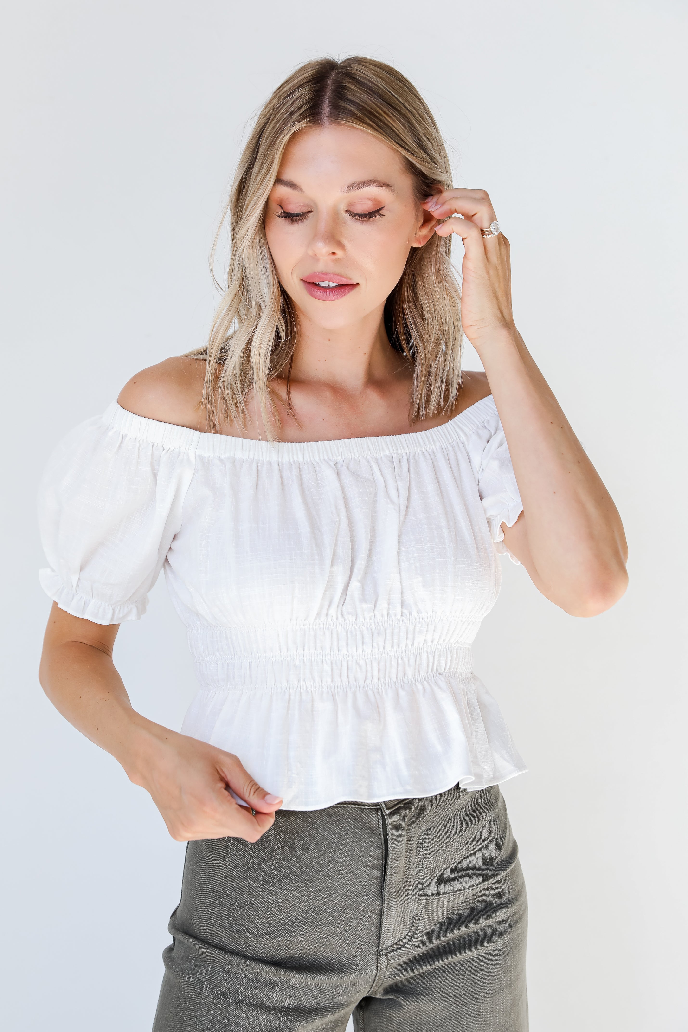 white Blouse on model