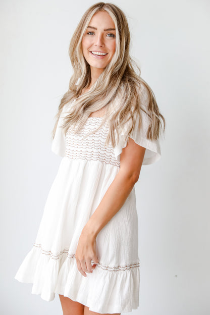 Smocked Mini Dress on model