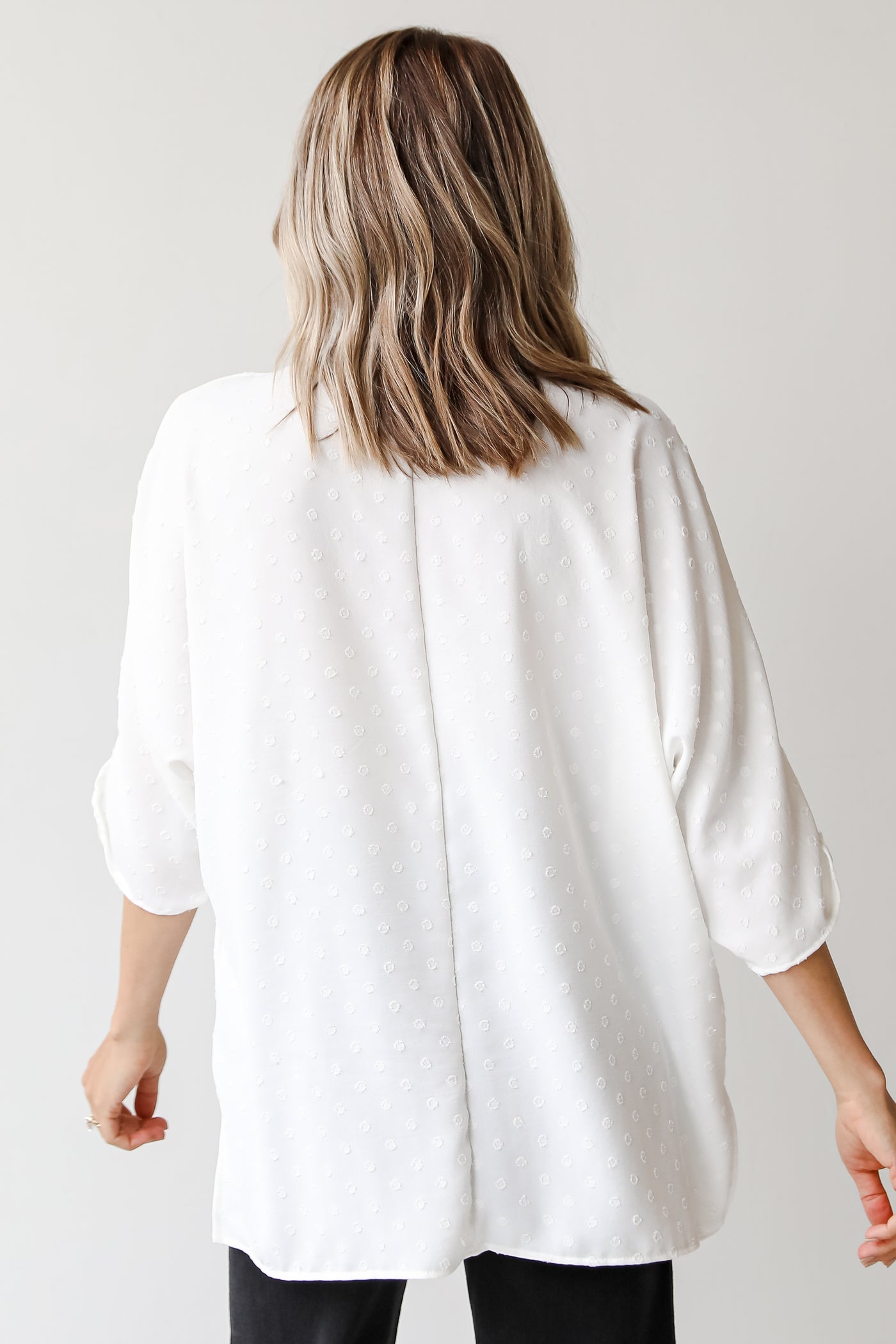 white swiss dot blouse back view
