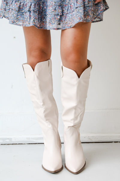 white tall boots front view