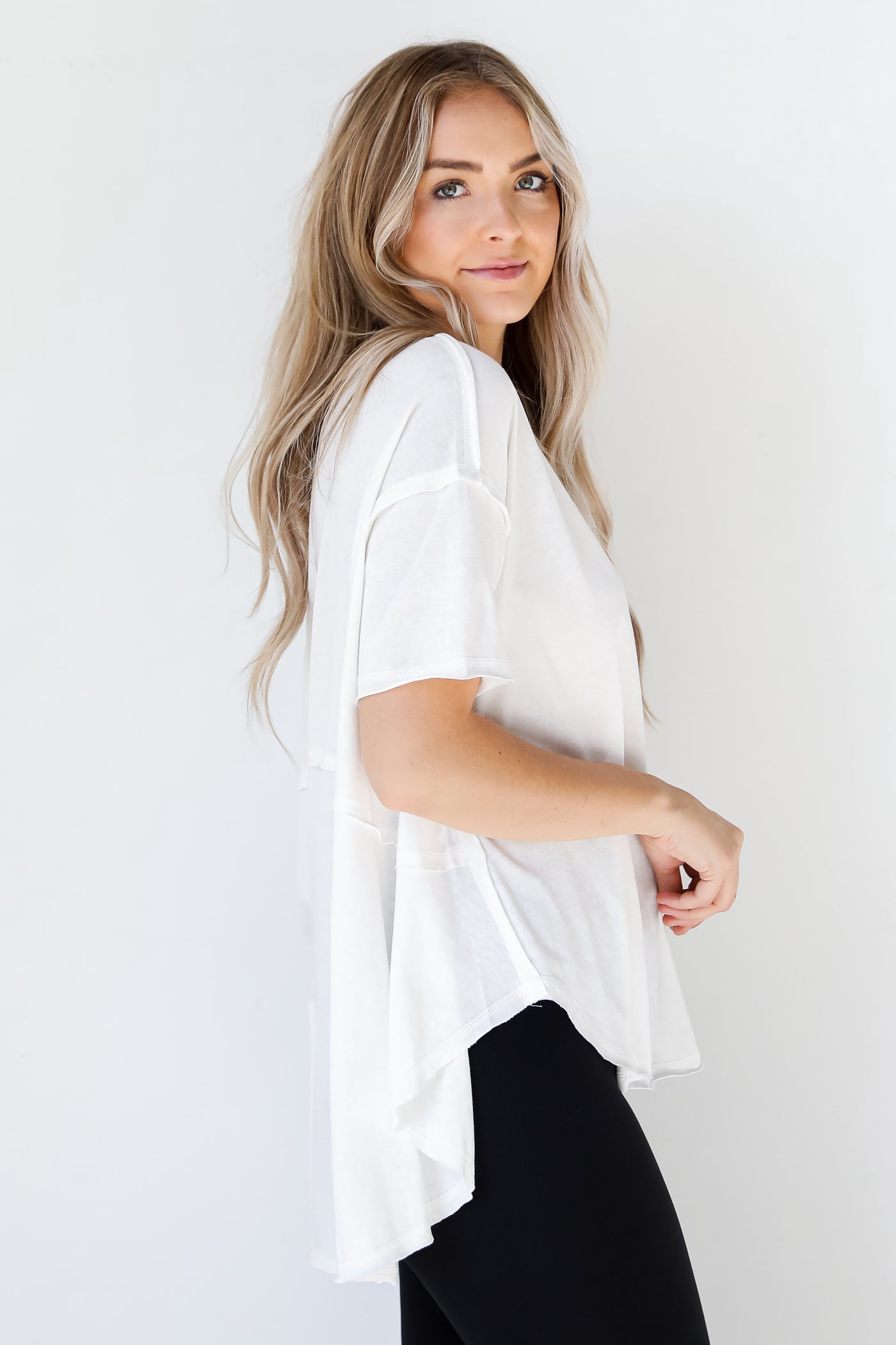 white Oversized Tee side view