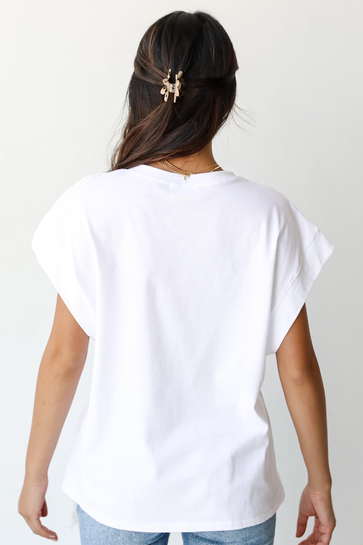 back view of a basic white tee