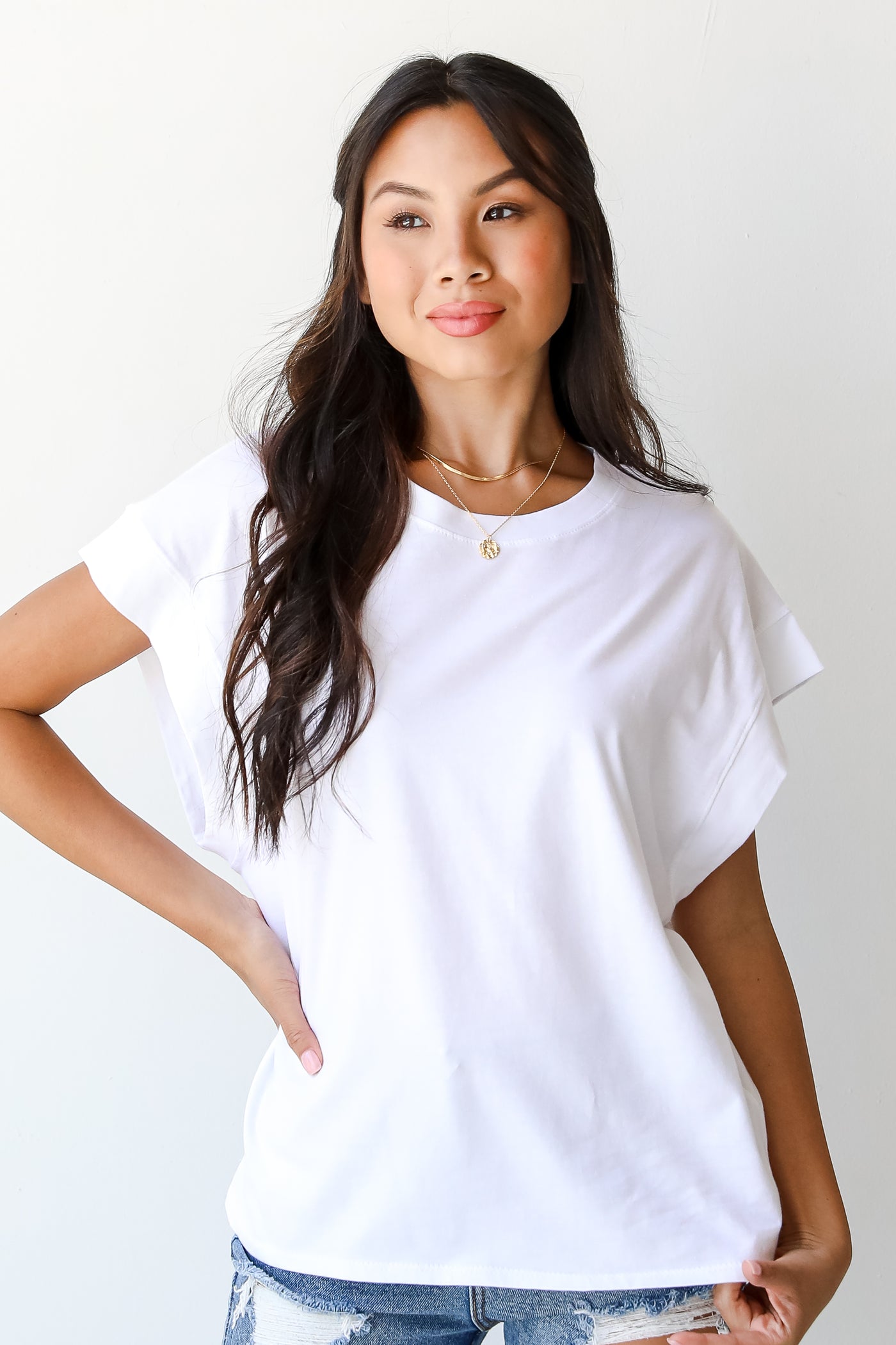 front view of a casual white tee