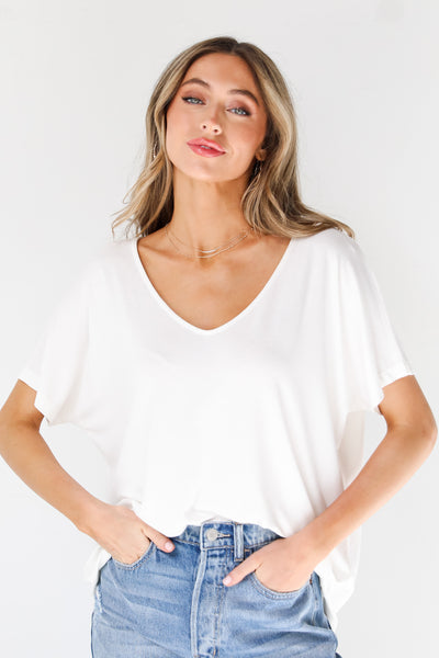 white Knit Top on model