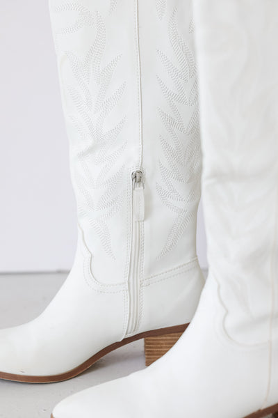 white Western Knee High Boots close up
