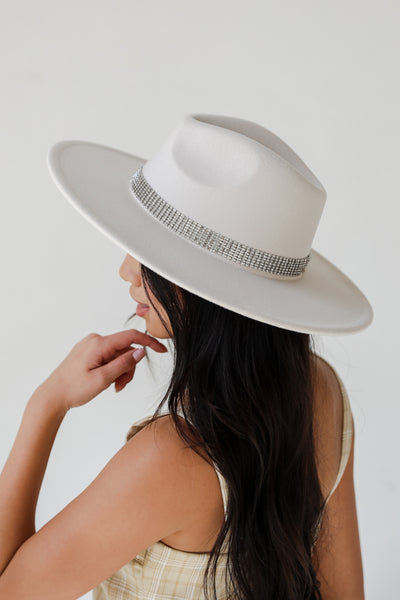 white Rhinestone Wide Brim Fedora Hat