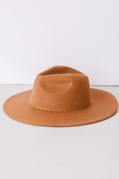 tan Wide Brim Fedora Hat flat lay