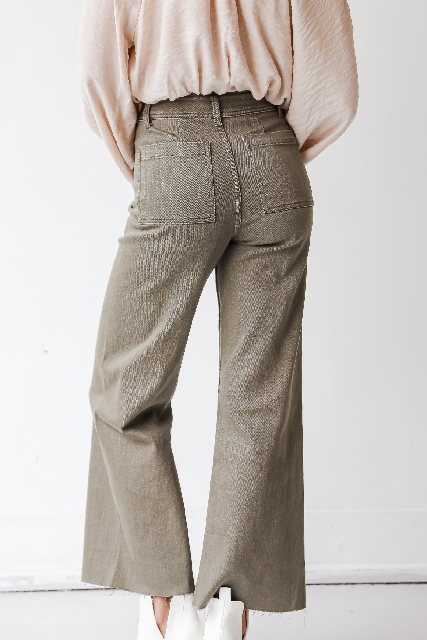 olive straight leg jeans back view