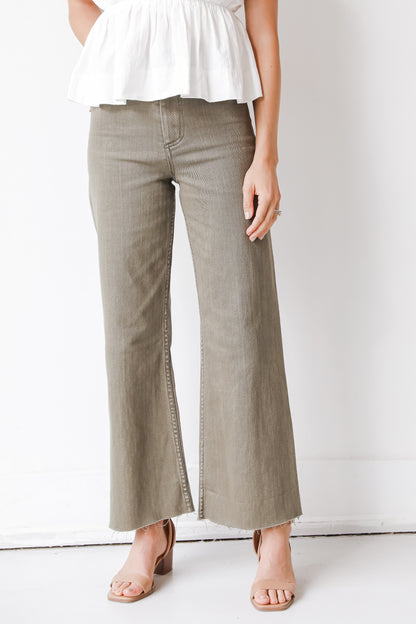 olive straight leg jeans front view