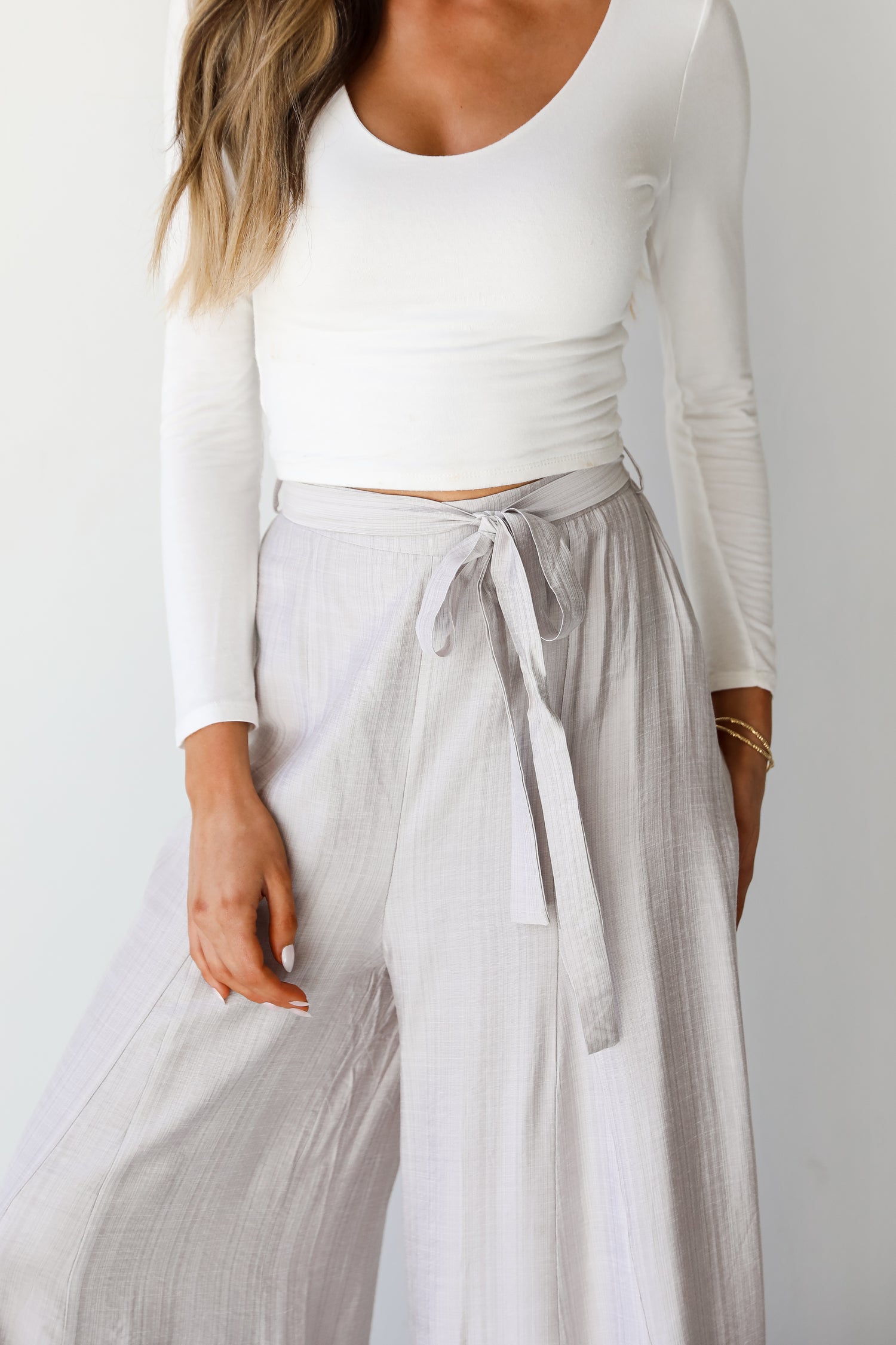 grey Wide Leg Pants close up