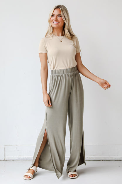 green Wide Leg Pants on model
