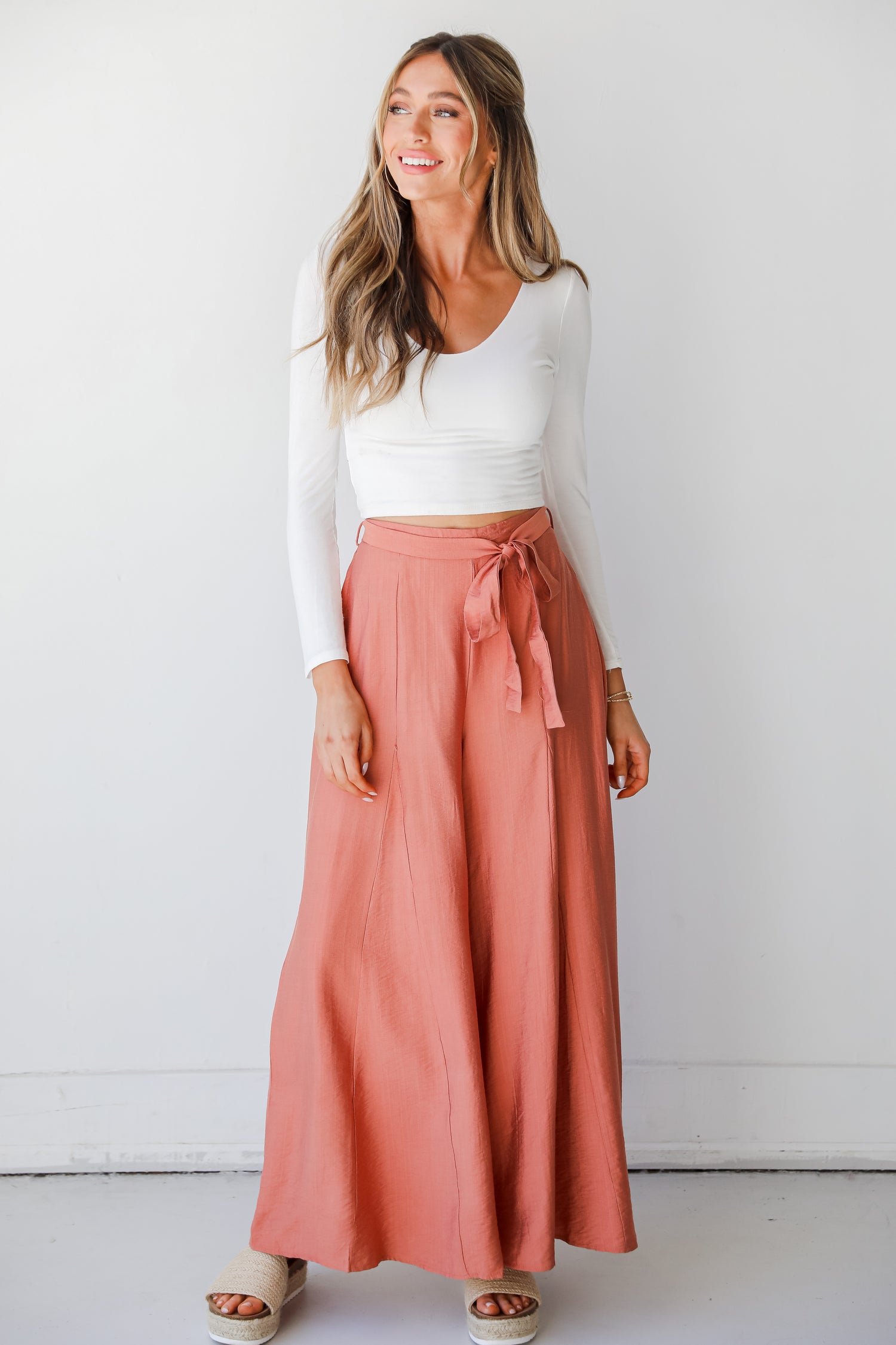 rust Wide Leg Pants on dress up model