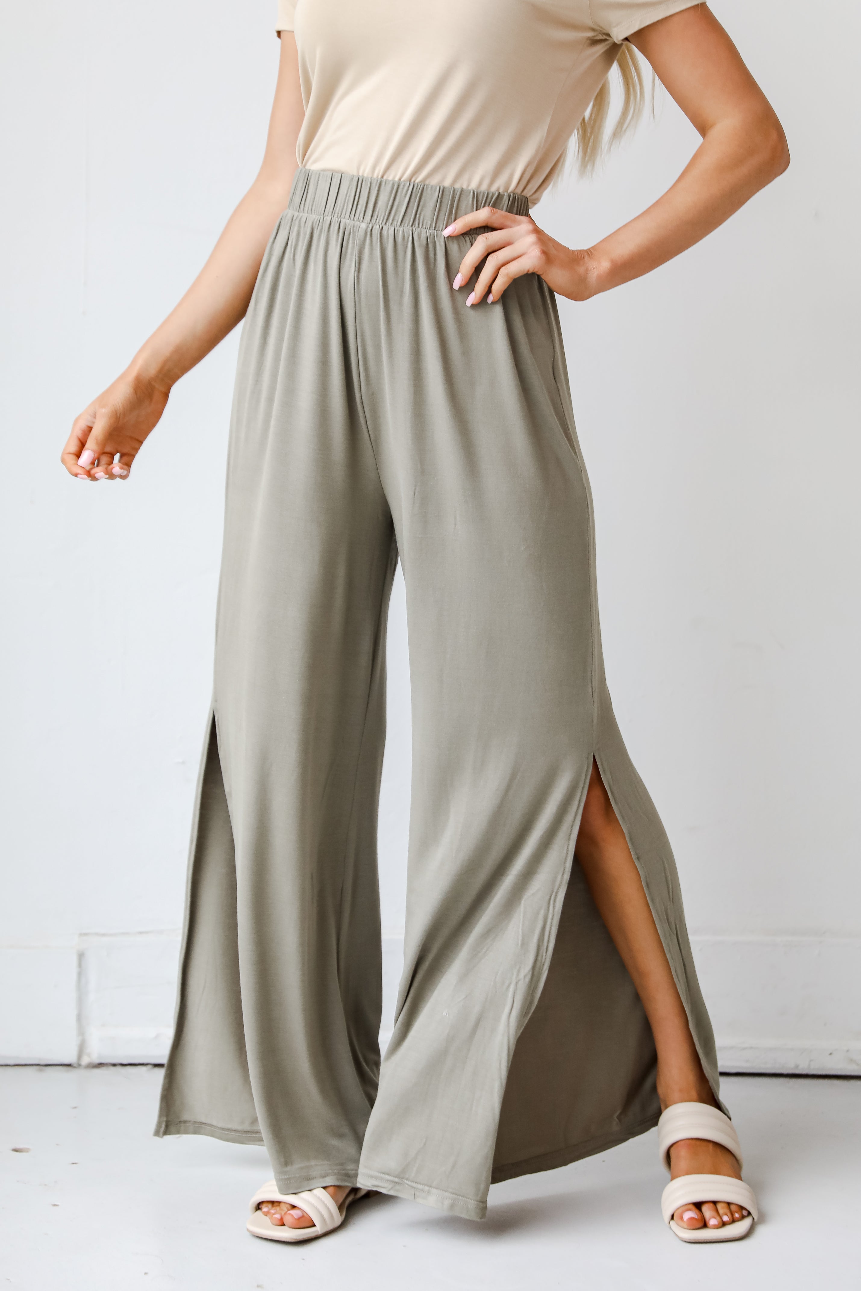green Wide Leg Pants