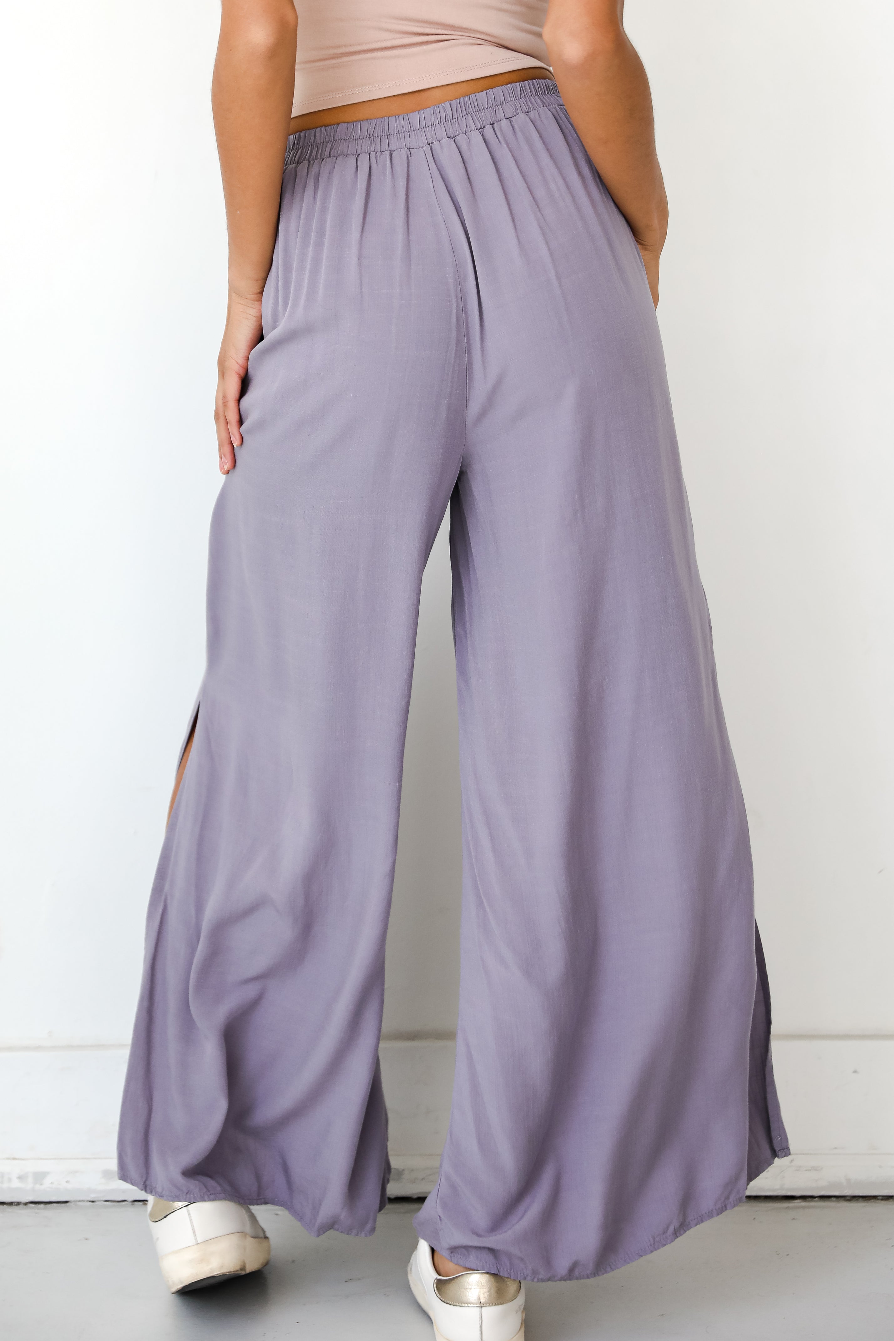 purple Wide Leg Pants back view