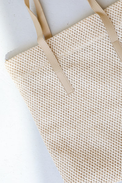 ivory Straw Tote Bag close up