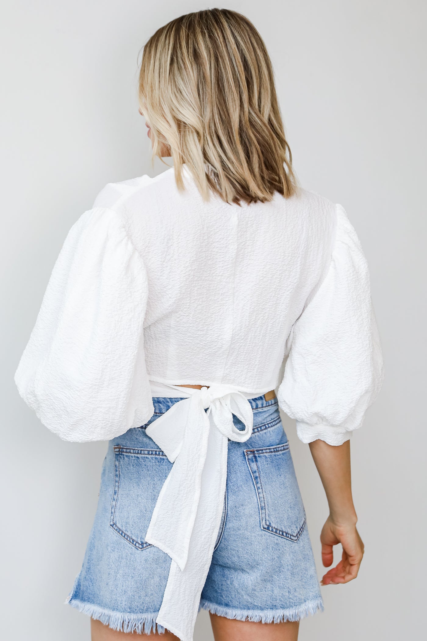 Tie-Front Cropped Blouse in white back view