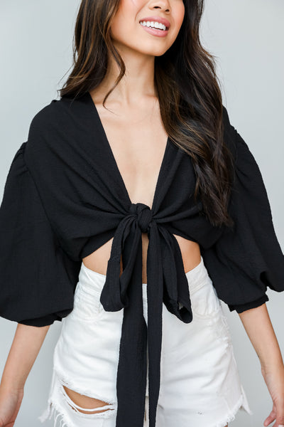 Tie-Front Cropped Blouse in black