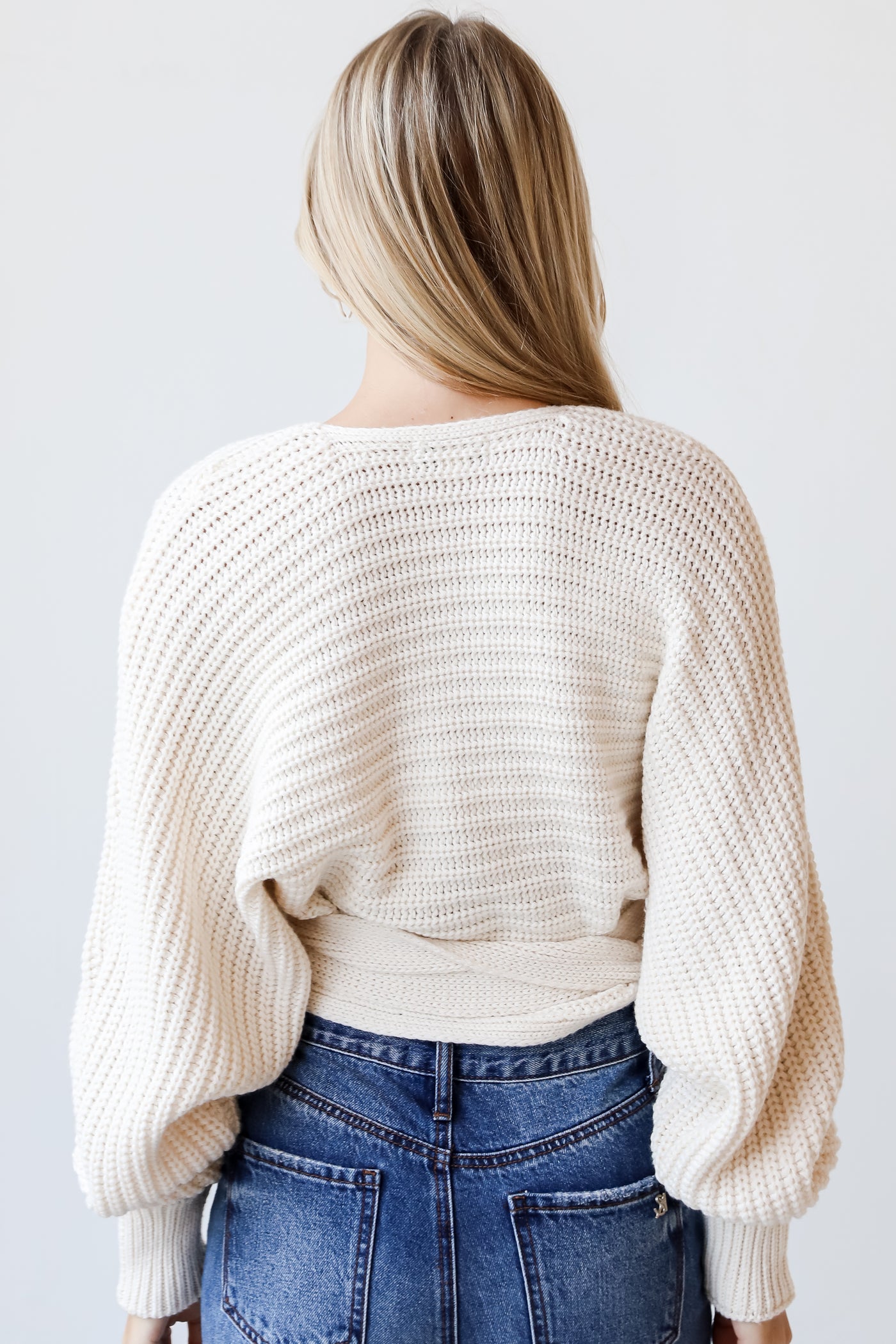 white Surplice Sweater back view