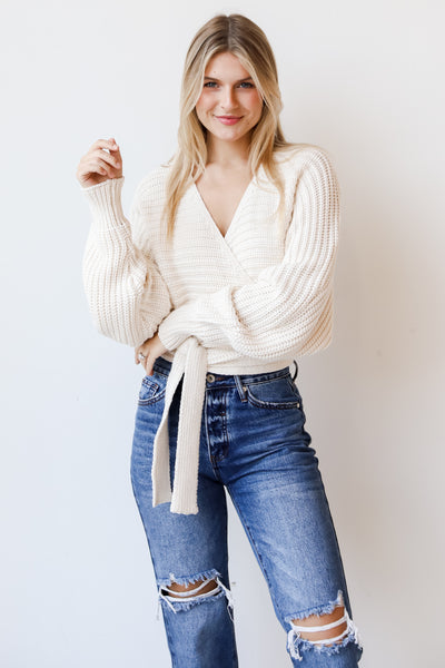 white Surplice Sweater on model