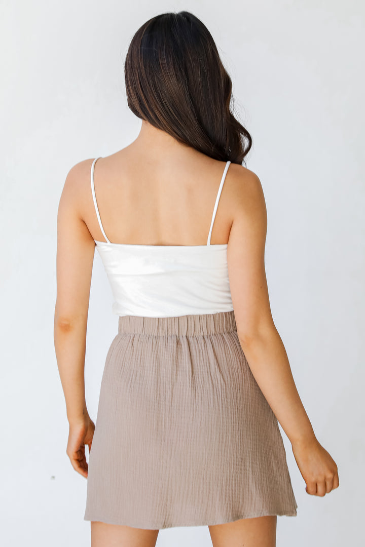 Wrap Mini Skirt in taupe back view