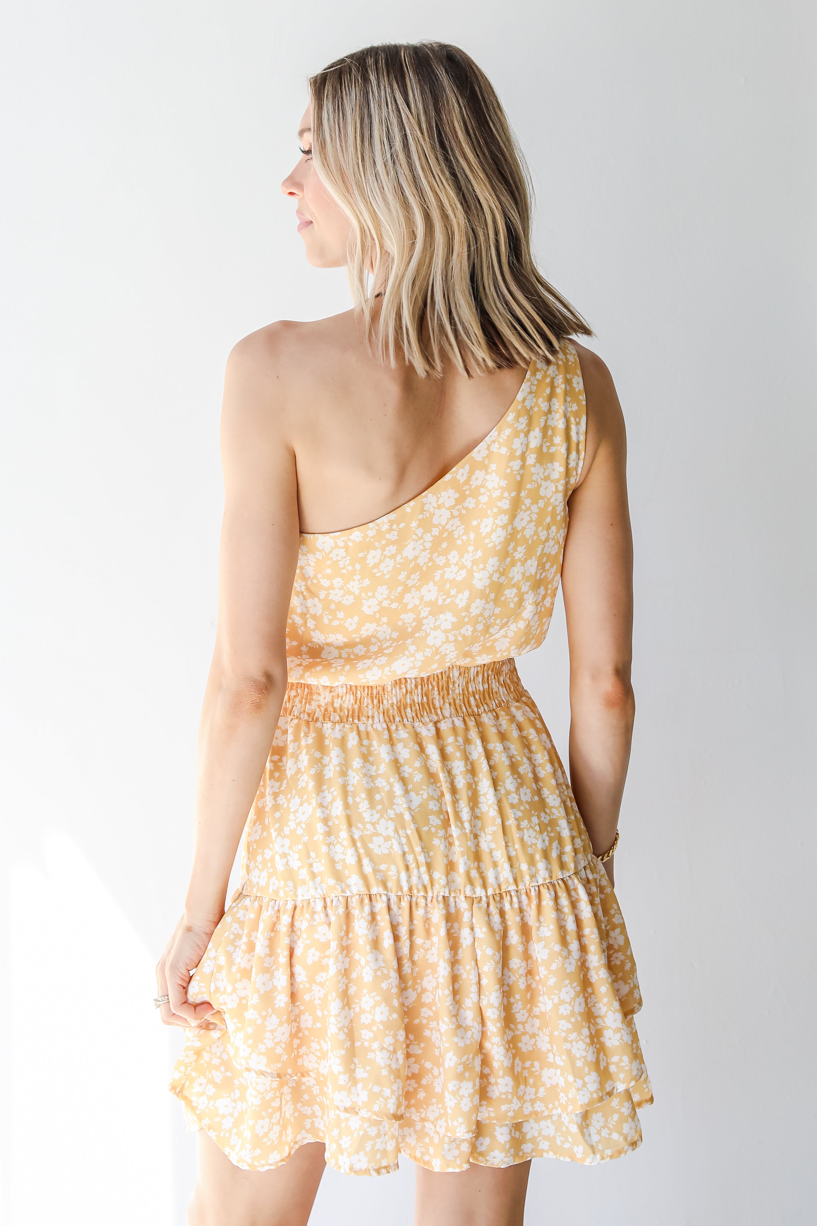 Floral One-Shoulder Mini Dress back view