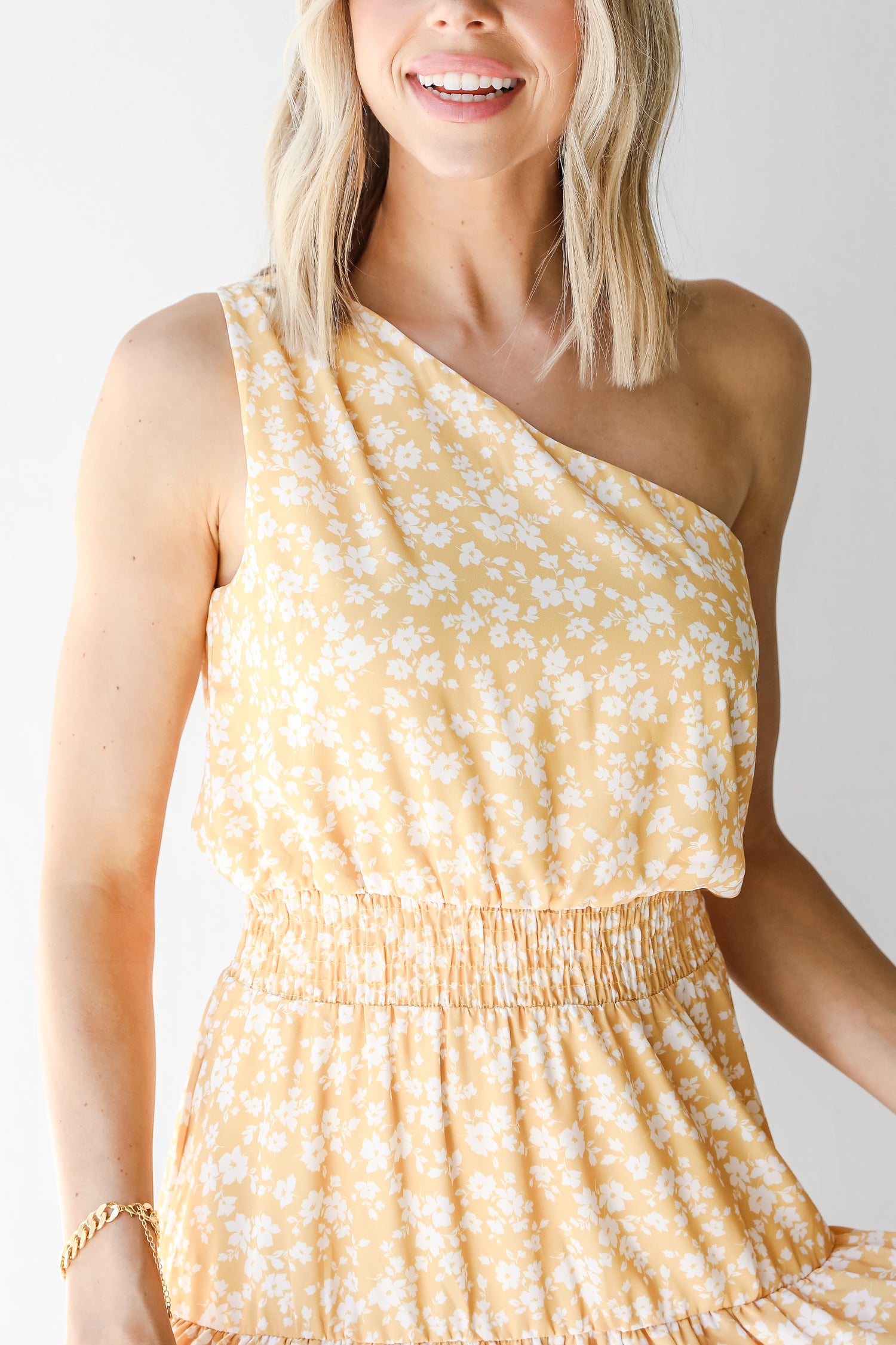 Floral One-Shoulder Mini Dress close up