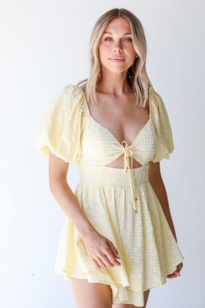 Daisy Gingham Romper on model