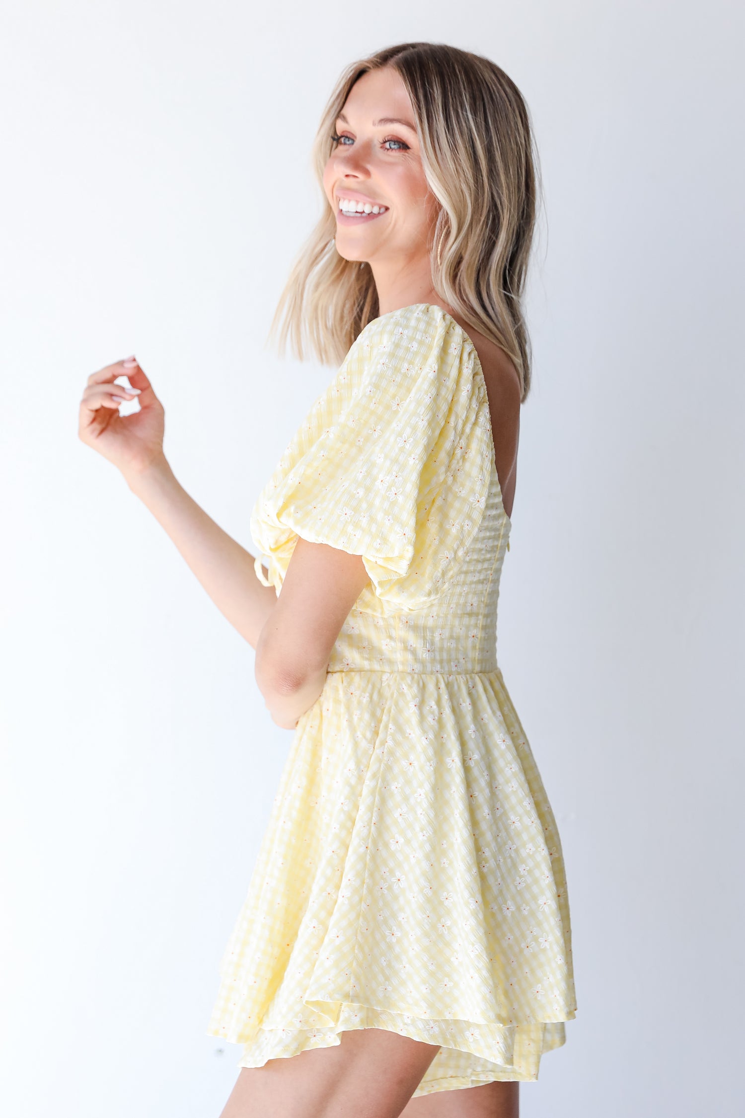 Daisy Gingham Romper side view