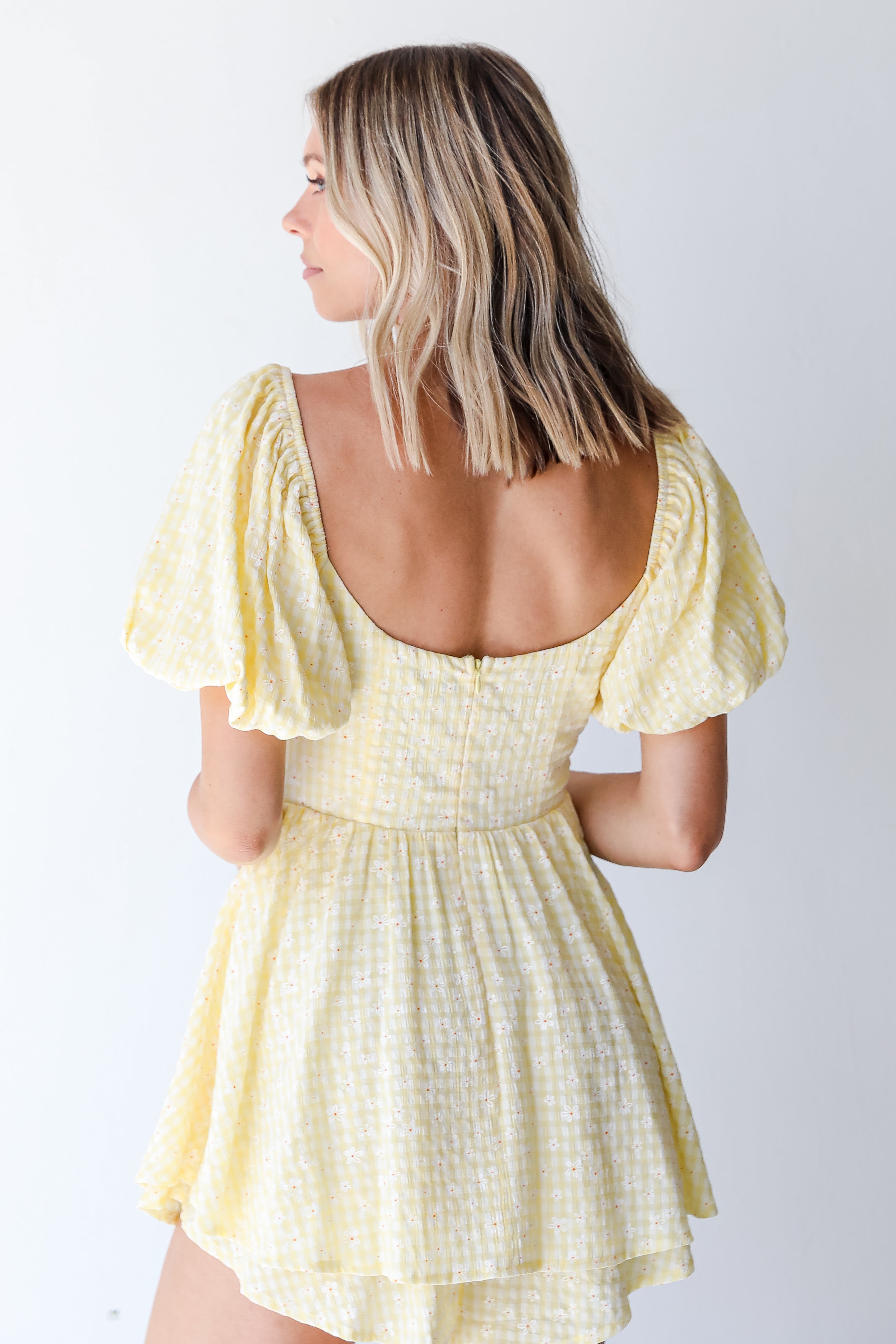 Daisy Gingham Romper back view