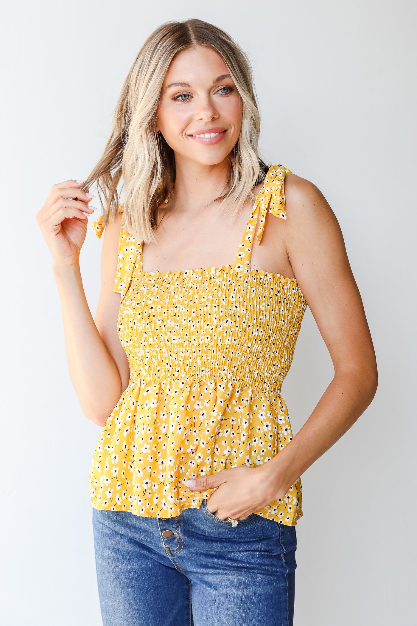 Smocked Floral Tank front view