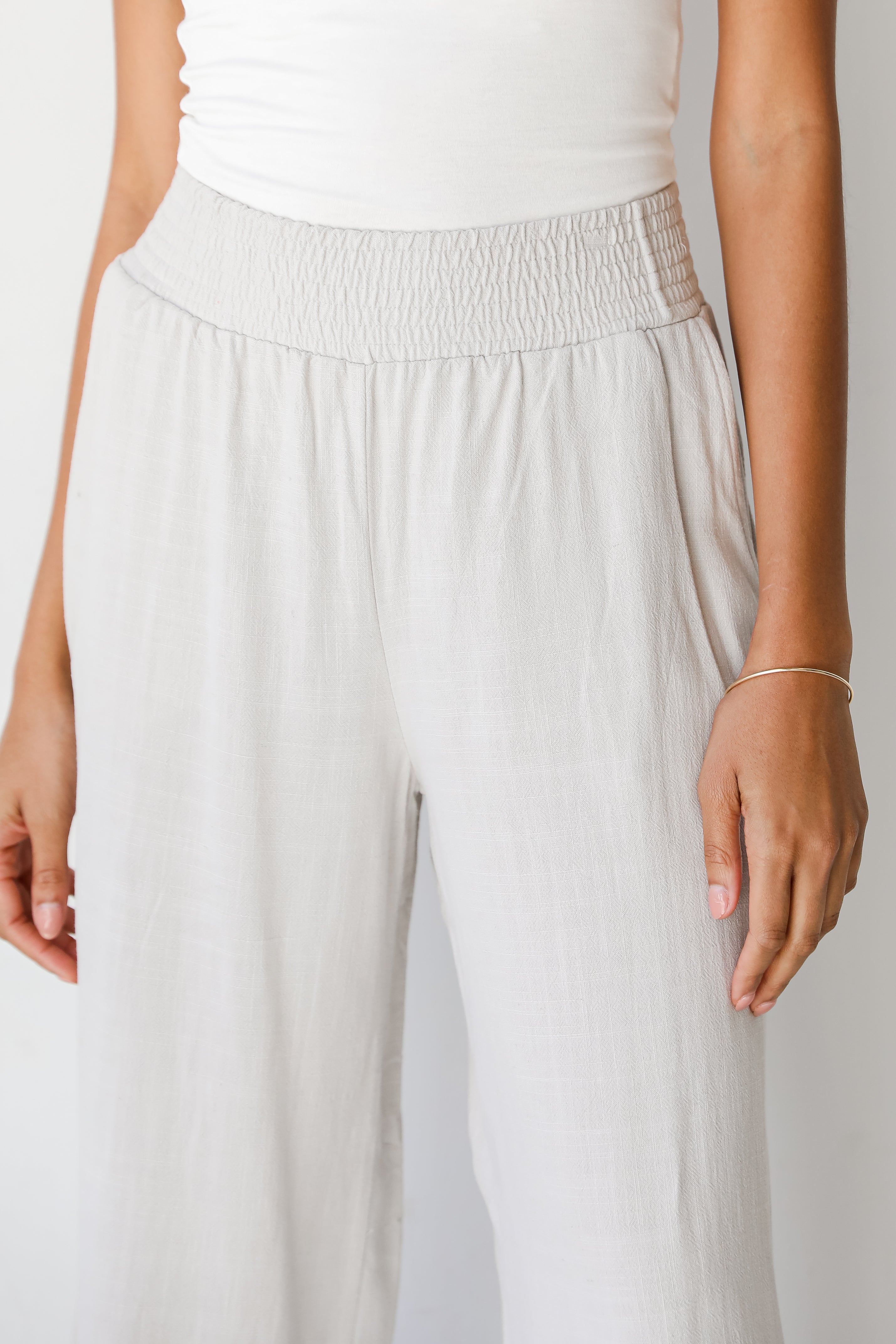 grey Linen Pants close up