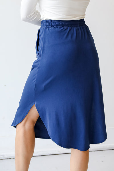 blue Drawstring Midi Skirt back view