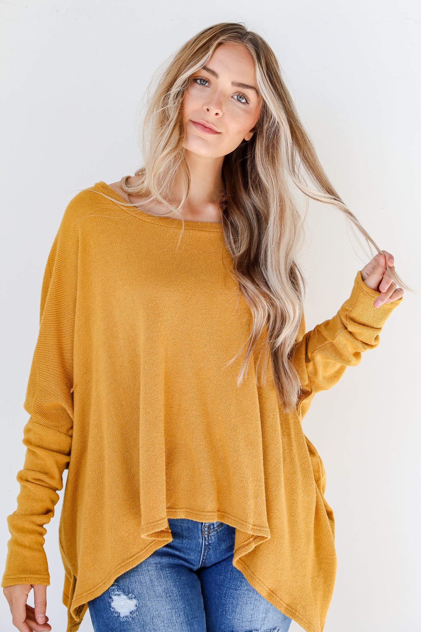 mustard Oversized Knit Top front view