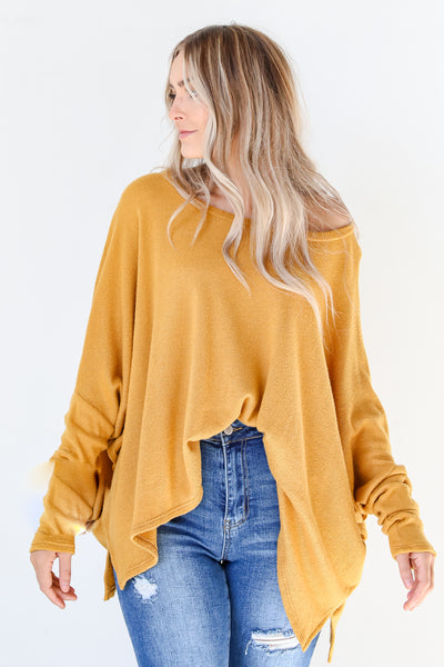 mustard Oversized Knit Top on model