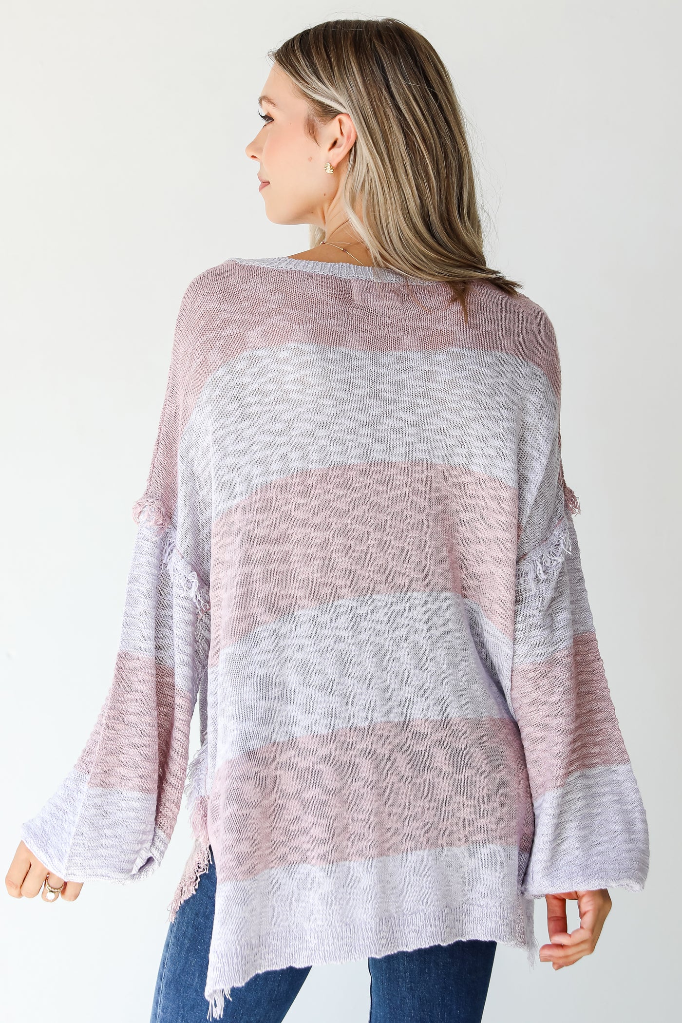 lavender sweater on model