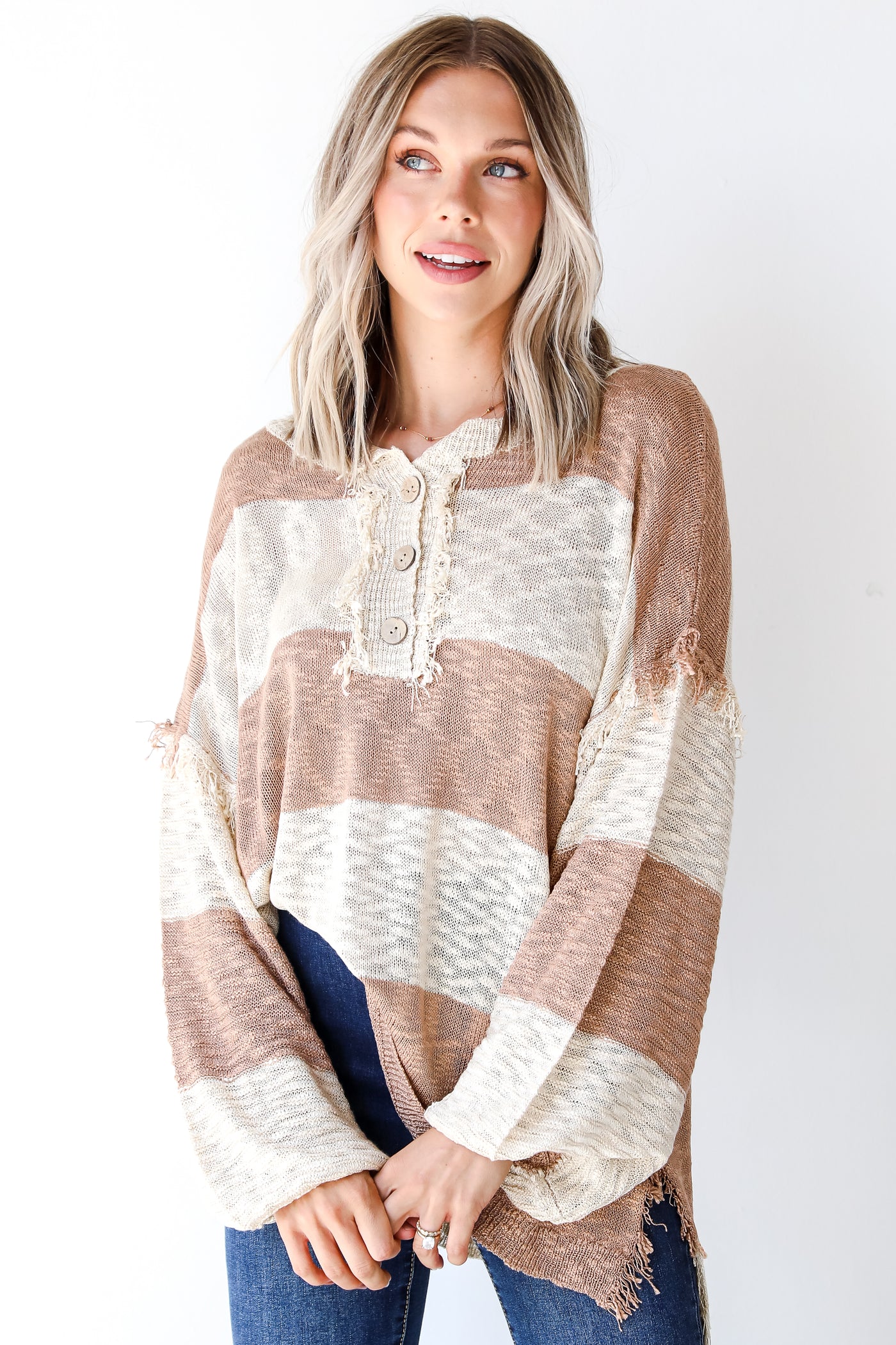 taupe striped sweater